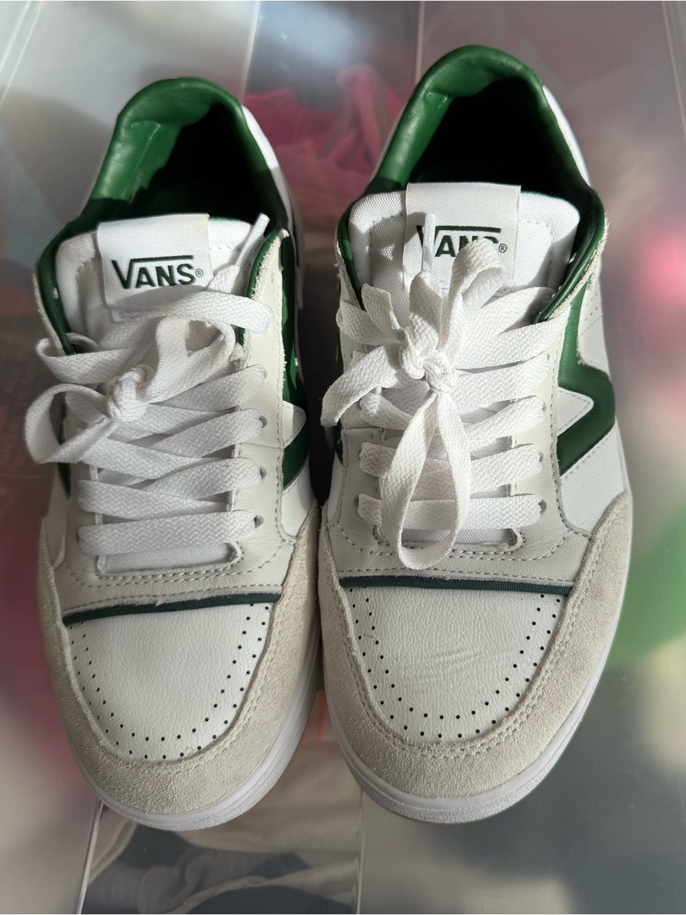Vans Lowland CC JMP R Court White and Green Low-Top Athletic Sneakers